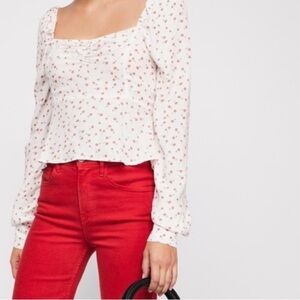 Free People Julia Sweetheart Cherry Novelty Patterned Top
